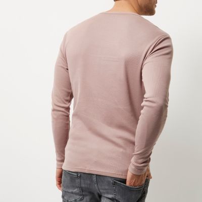 Pink ribbed slim fit long sleeve T-shirt